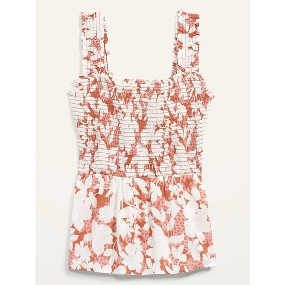 NWT Old Navy Sleeveless Smocked Bodice Floral Print Top Ginger - Picture 2 of 12
